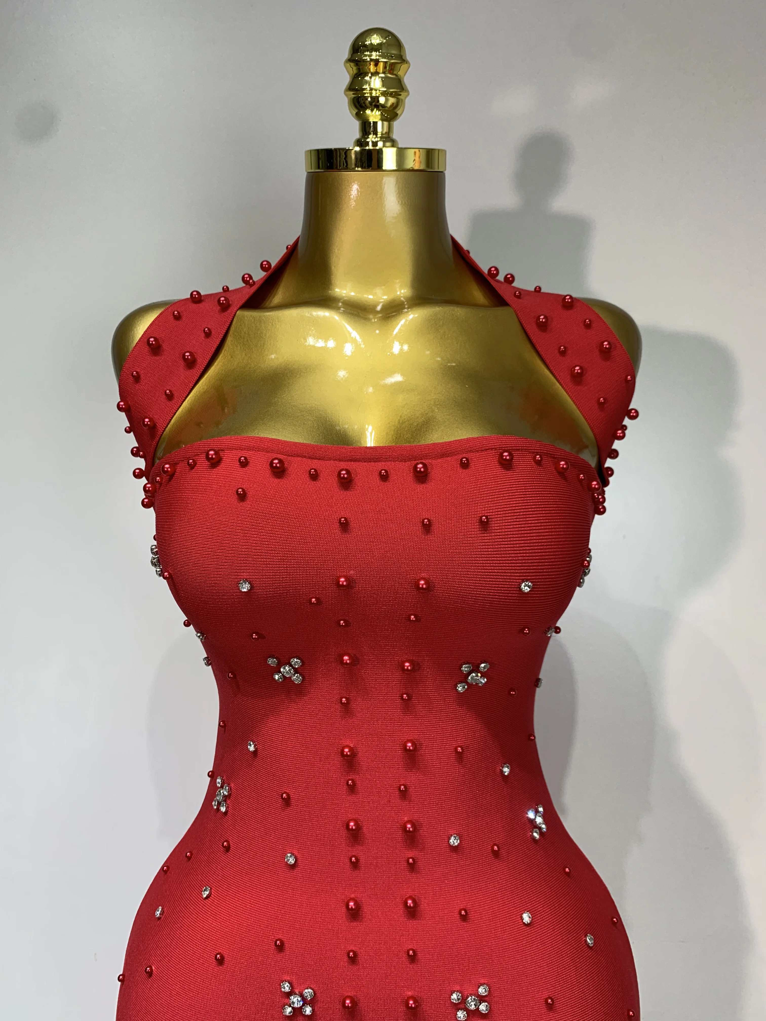 Women Sexy Halter Backless Shiny Rhinestone Pearl Bodycon Bandage Dress Celebirty Elegant Evening Party Luxury Birthday Dress Women Sexy Halter Backless Shiny Rhinestone Pearl Bodycon Bandage Dress Celebirty Elegant Evening Party Luxury Birthday Dress
