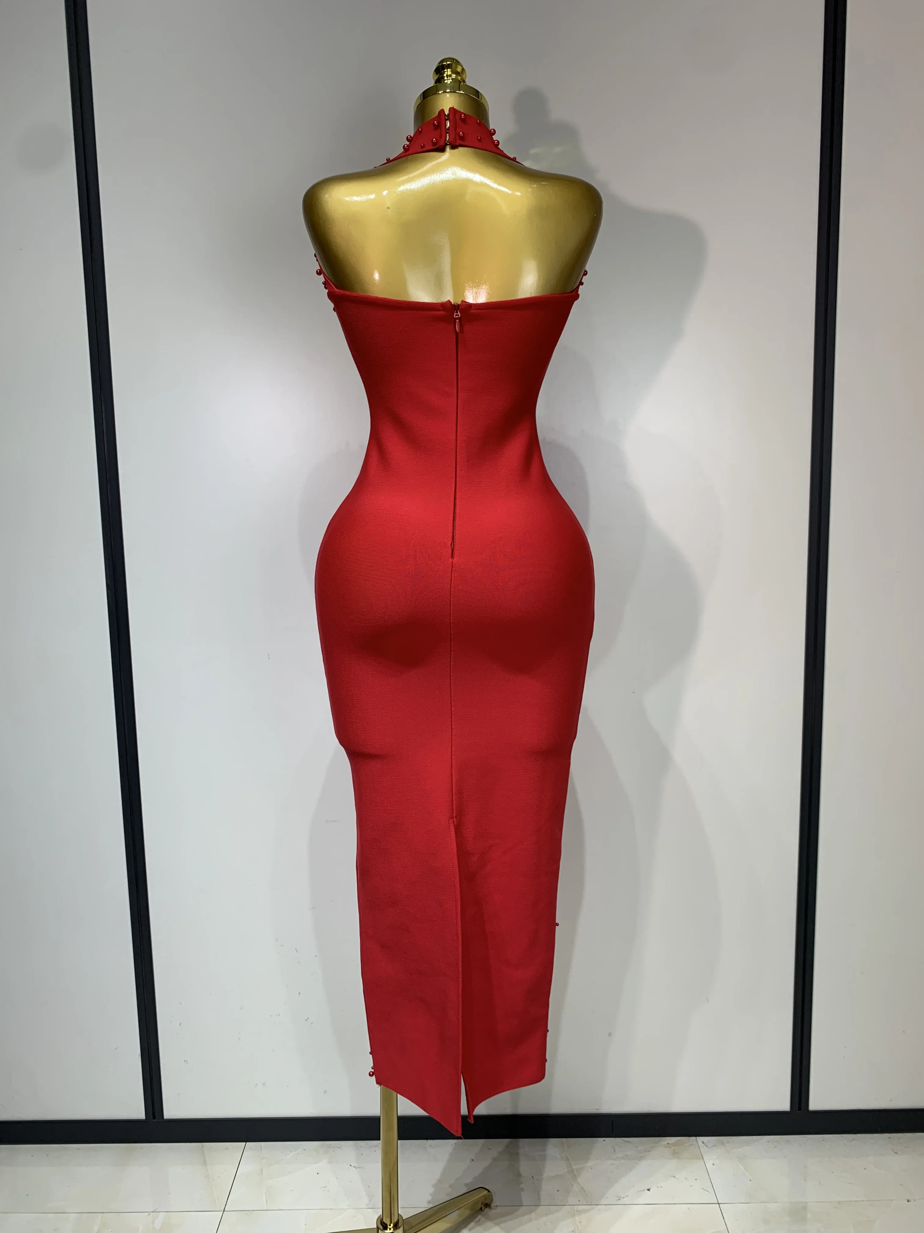 Women Sexy Halter Backless Shiny Rhinestone Pearl Bodycon Bandage Dress Celebirty Elegant Evening Party Luxury Birthday Dress Women Sexy Halter Backless Shiny Rhinestone Pearl Bodycon Bandage Dress Celebirty Elegant Evening Party Luxury Birthday Dress