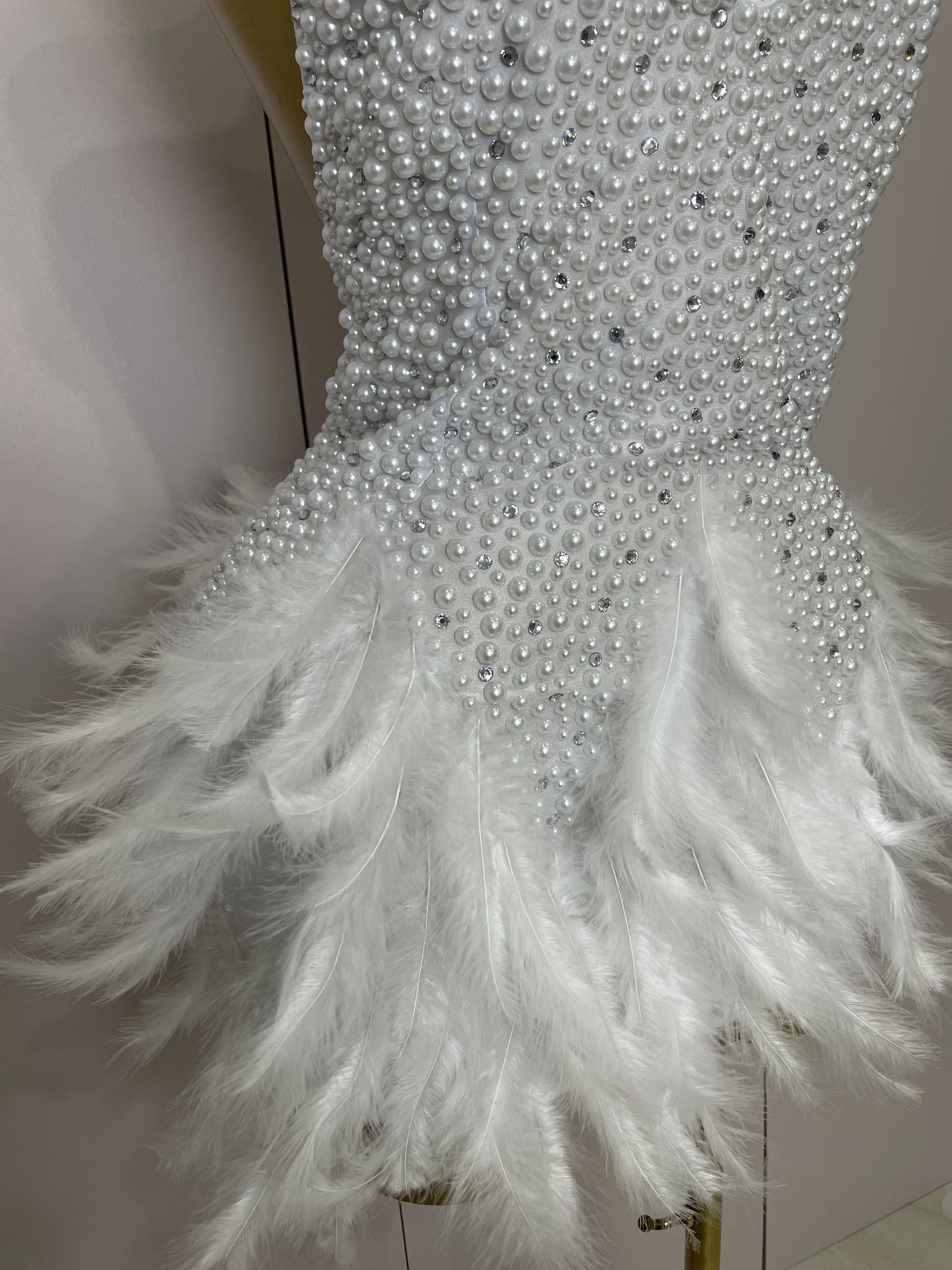 Women Luxury Black Rhinestones Pearls Feathers Halter Backless Short Dress Sexy Celebrate Birthday Dress Nightclub Stage Costume Women Luxury Black Rhinestones Pearls Feathers Halter Backless Short Dress Sexy Celebrate Birthday Dress Nightclub Stage Costume