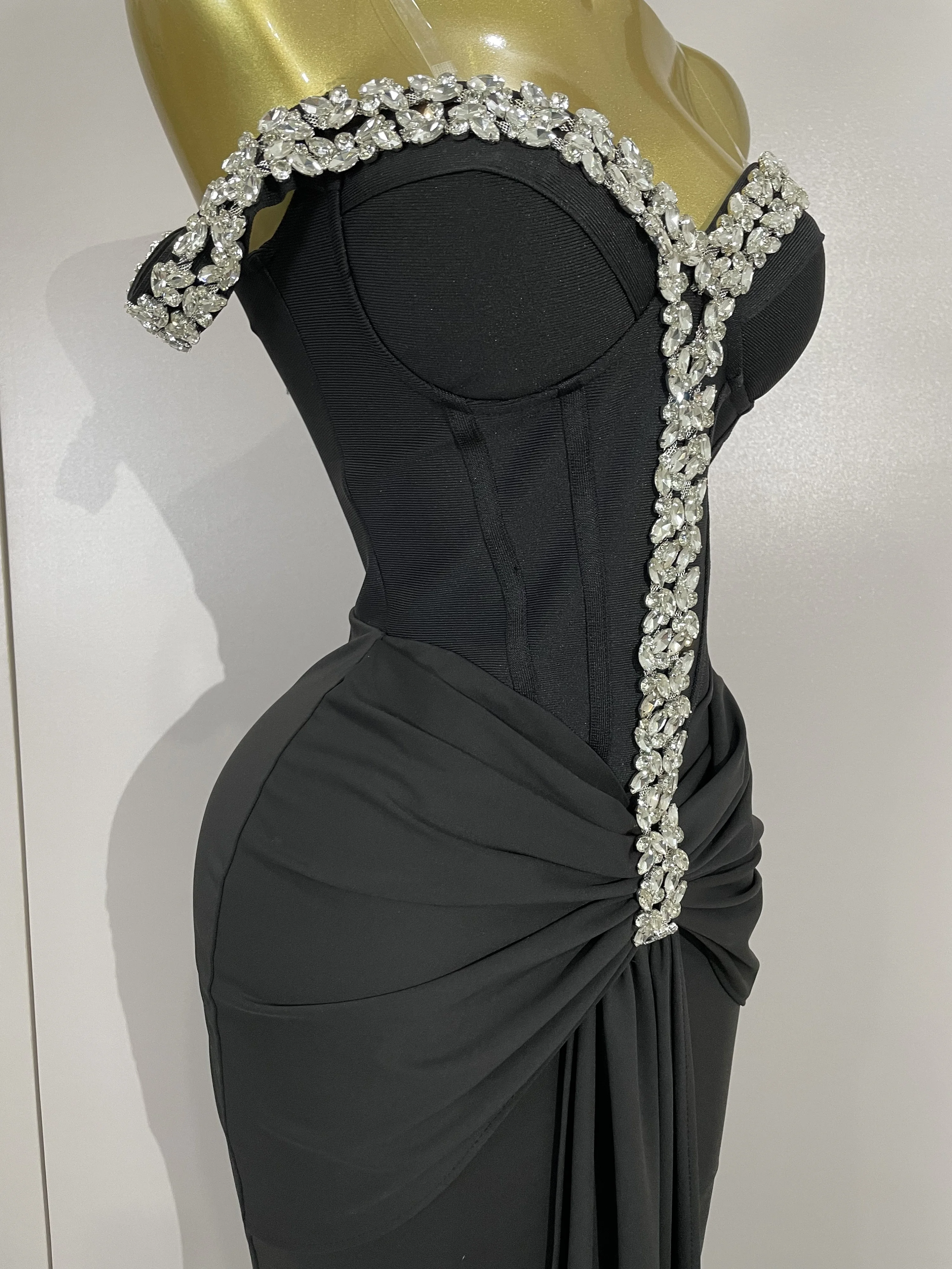 Elegant Sexy Off-The-Shoulder Bodycon Long Bandage Dress Women Evening Party Prom Club Luxury Birthday Wedding Guest Dresses